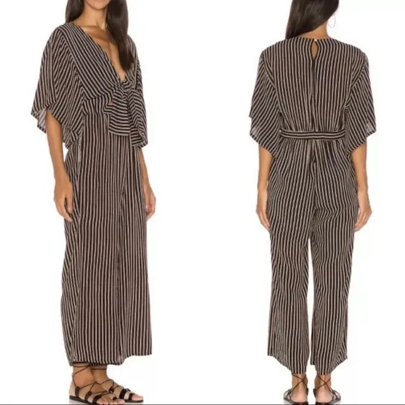 FAITHFULL THE BRAND San Marino Striped Print Tilos Jumpsuit Blue Red Size 2 C4 - Image 2