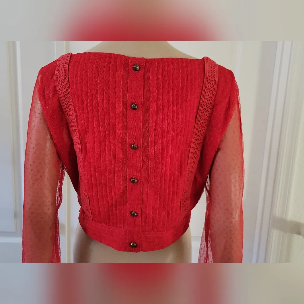 Anthropologie Dotted Tulle Crop Long Sleeve Blouse Size 10 - Image 6