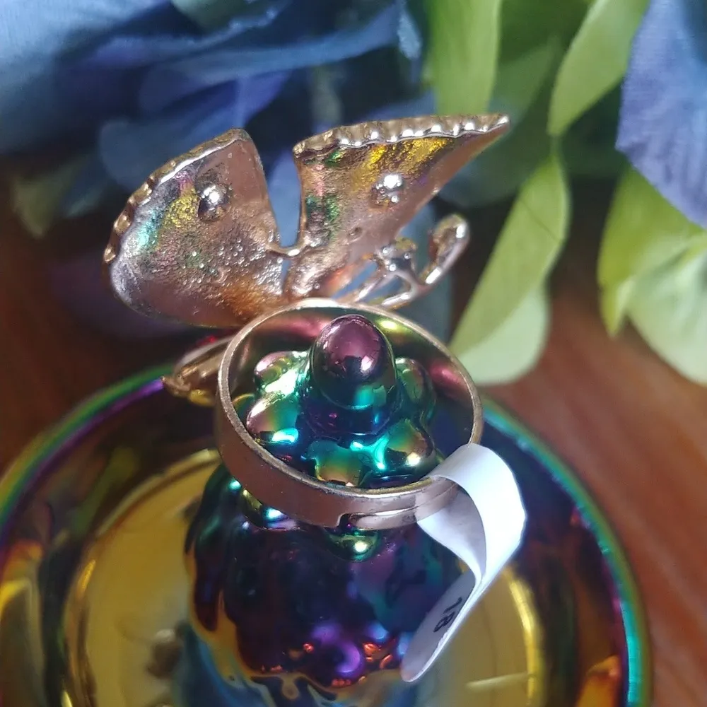 Gold Red Crystal Butterfly Adjustable Ring - Image 2