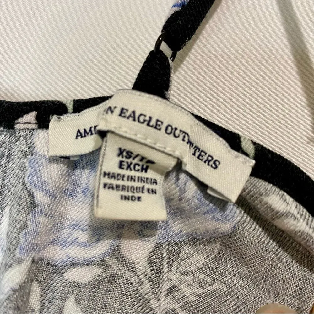 American Eagle Women’s Floral Boho Babydoll Ruffle Mini Dress Black Size XS EUC - Image 4