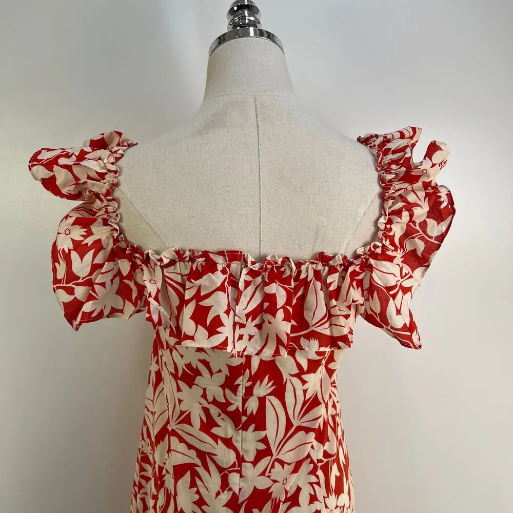 Rixo London June Ruffled Floral Cotton Midi Dress Red Size XL - Image 10
