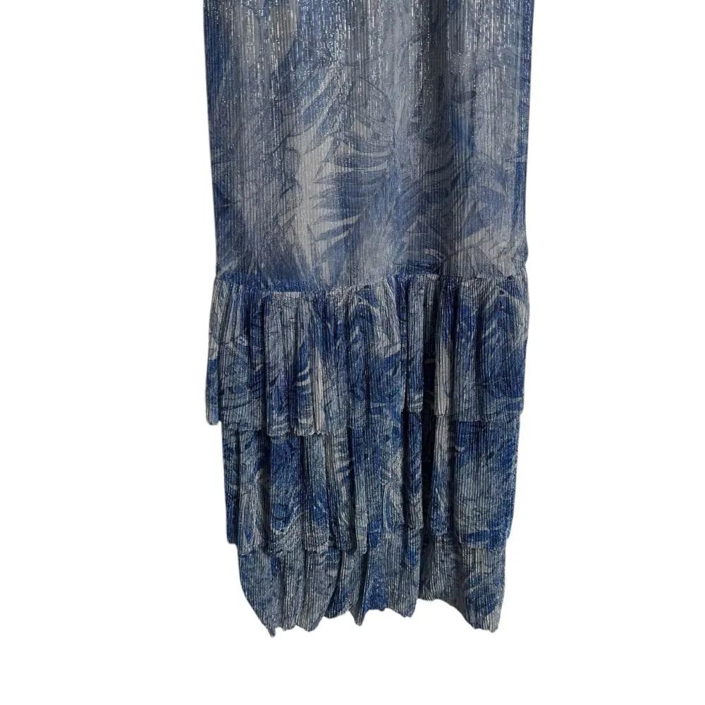 Mia Vesper Frond Mermaid Blue Printed Sleeveless Chiffon Maxi Dress Size Small - Image 12