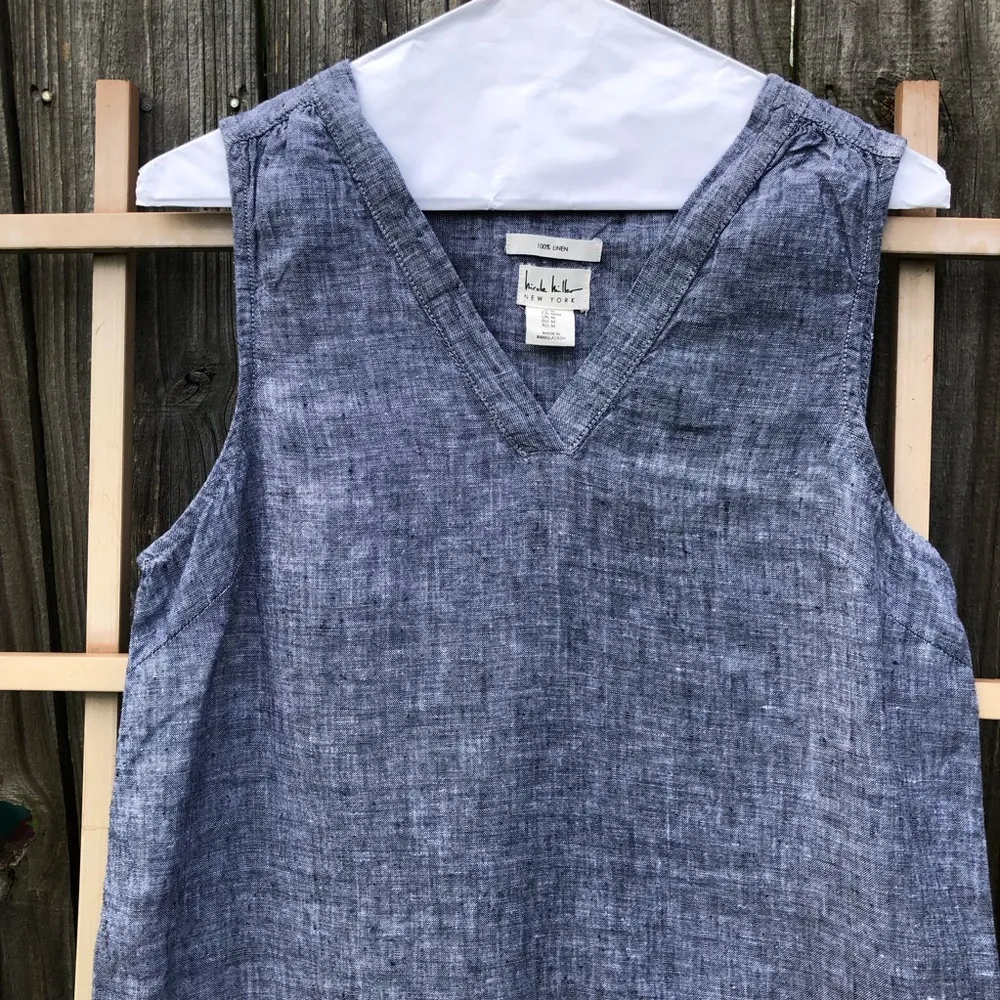 NICOLE MILLER Blue 100% Linen Shift Dress Size Médium - Image 3