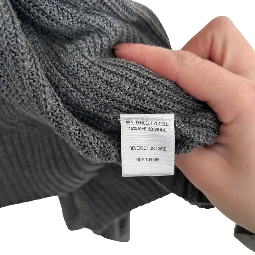 Garnet Hill Gray Merino Wool Blend Knit Open Front Cardigan S - Image 3