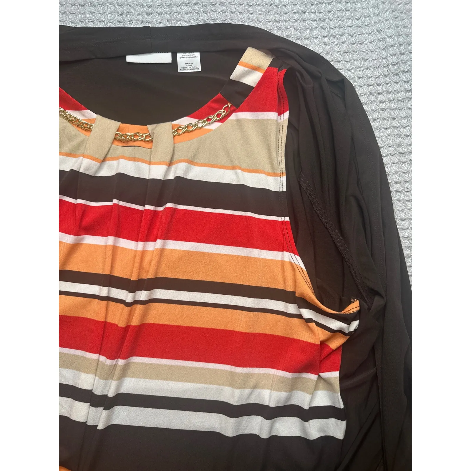 Alfred Dunner Monaco Brown Cardigan Tank Top Set Striped Chain Detail Womens‎ L - Image 4