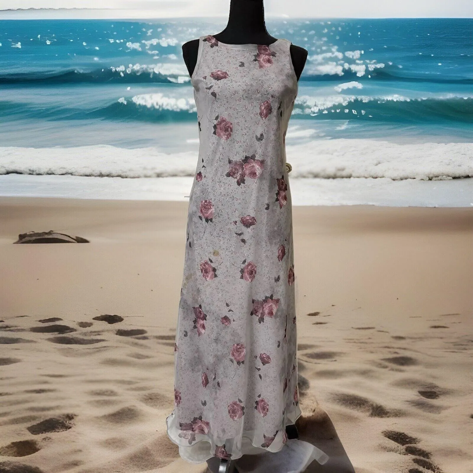 y2k Tailor B Moss sz 6 Gray Sheer Floral Dress Made In US whimsgoth‎ cottagecore - Image 3