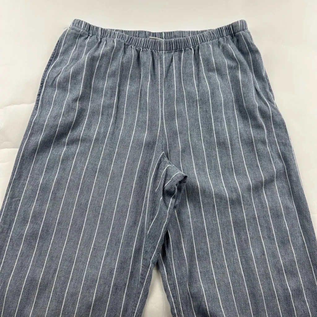 A New Day Blue Pinstripe Linen Blend Wide Leg Lounge Pant M - Image 2
