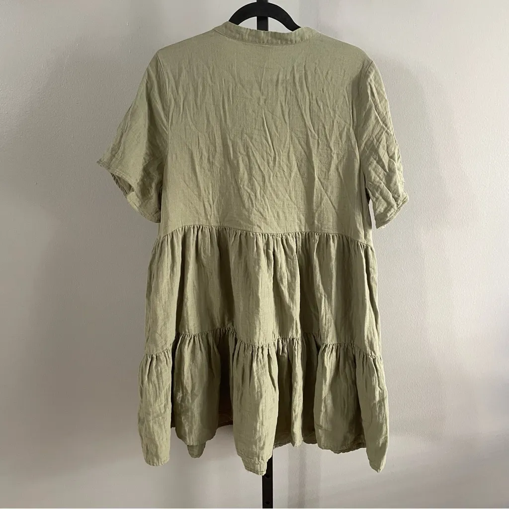 Caslon Short Sleeve Tiered Babydoll Dress Olive Acron Size Large - Image 4