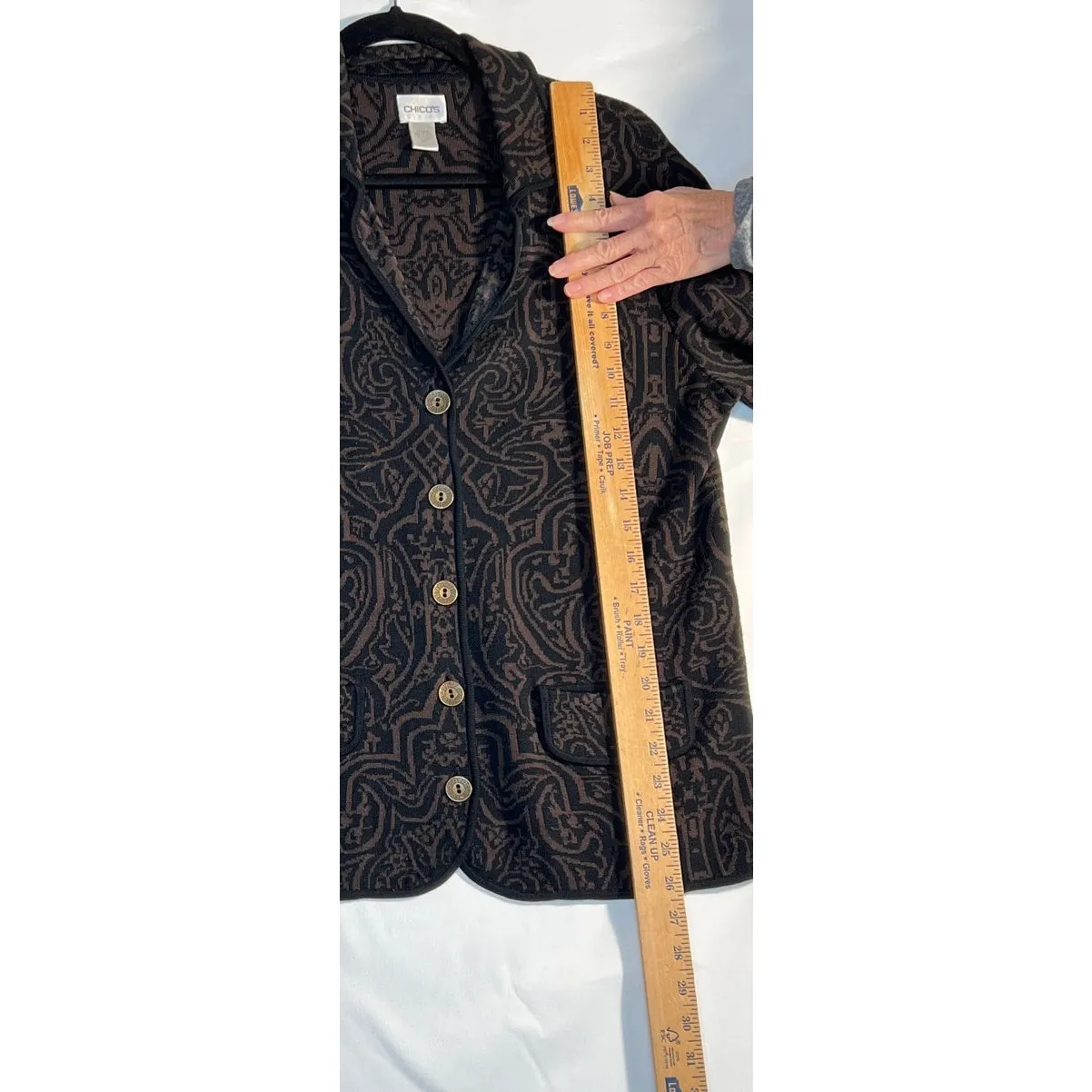 Chico's 1  silk/cotton brown/black jacquard button-up office dressy holiday - Image 3