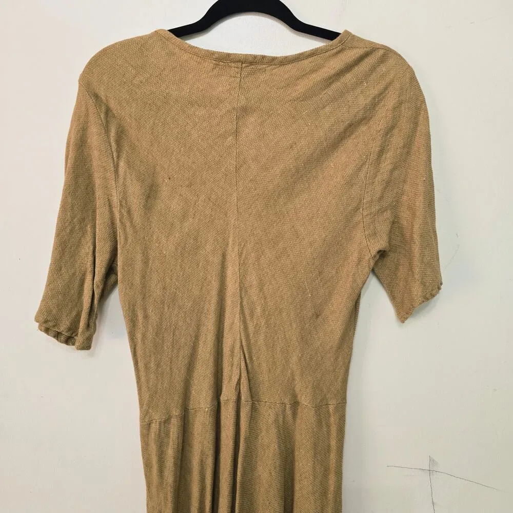 Flax Fit and Flare Midi Brown Linen Short Sleeves Dress Women's Size M - Image 5