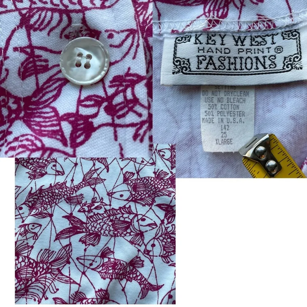 Key West Hand Print Fashions Cardigan Jacket White Pink XLarge Koi Fish Rare Size XL - Image 7