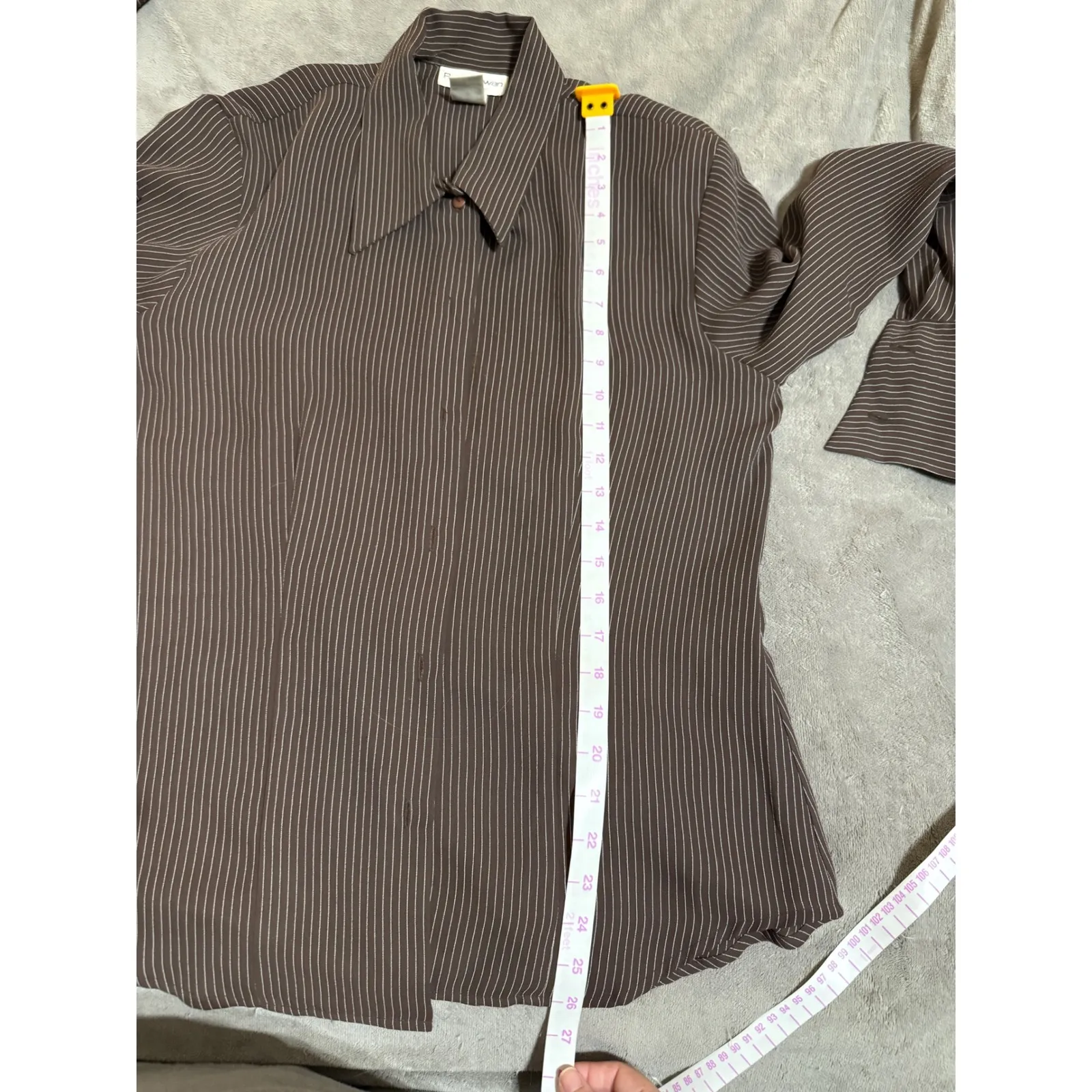 VTG Rena Rowan Saville Size 6 Brown Pin Stripe Long Sleeve Blouse Button Up - Image 6