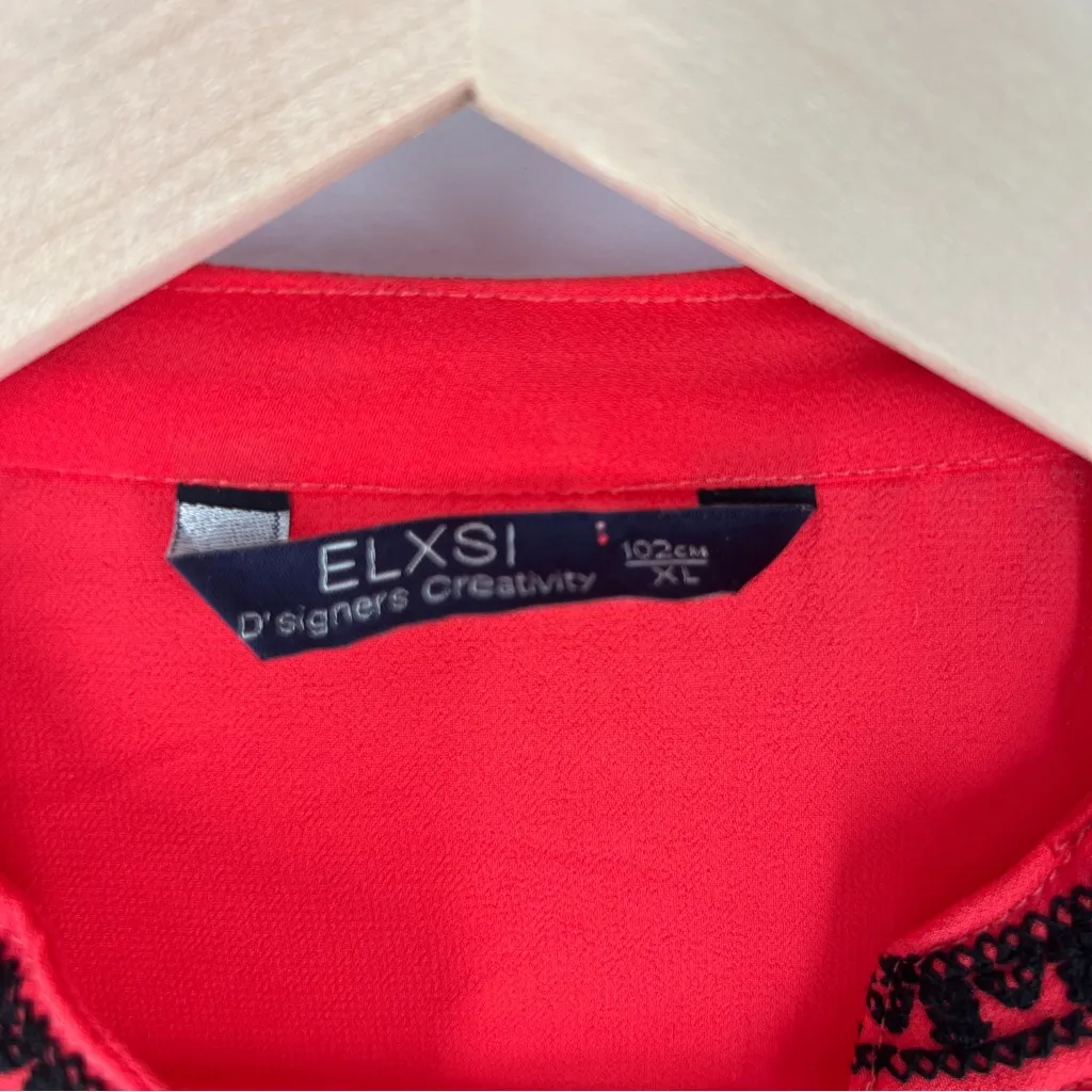 ELXSI Coral‎ Chiffon Embroidered Button Front Top Split Neck Mandarin Collar Pink Size XL - Image 2