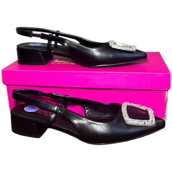 Catherine Catherine Malandrino Black Slingback Pointy Toe Low Heel Shoe New 6.5 - Image 4