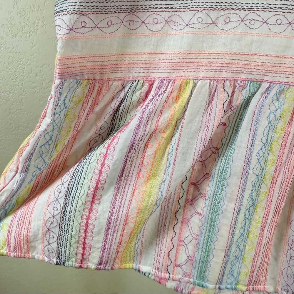 Anthropologie Medium Pastel Embroidered Cotton Oversized Boho Rainbow Festival - Image 7