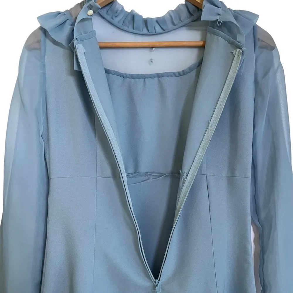 Vintage Dusty Blue Ruffle Collar Prairie Maxi Dress - Image 6