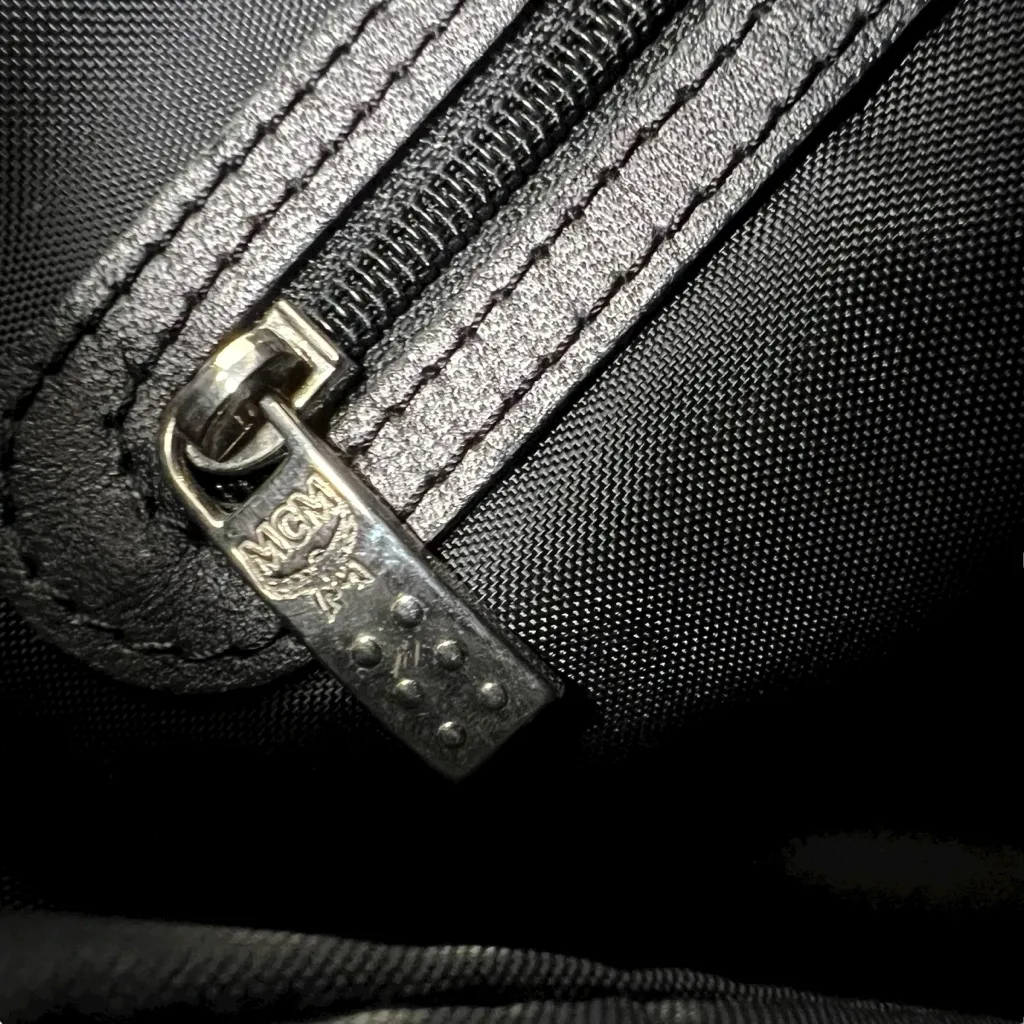 MCM Germany Large Black Canvas Leather Tote Bucket Bag Silver Hardware Vintage - Image 10