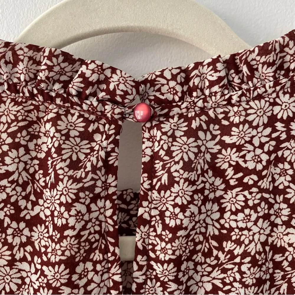 Monteau Red Floral Flounce Sleeve Blouse - Image 3