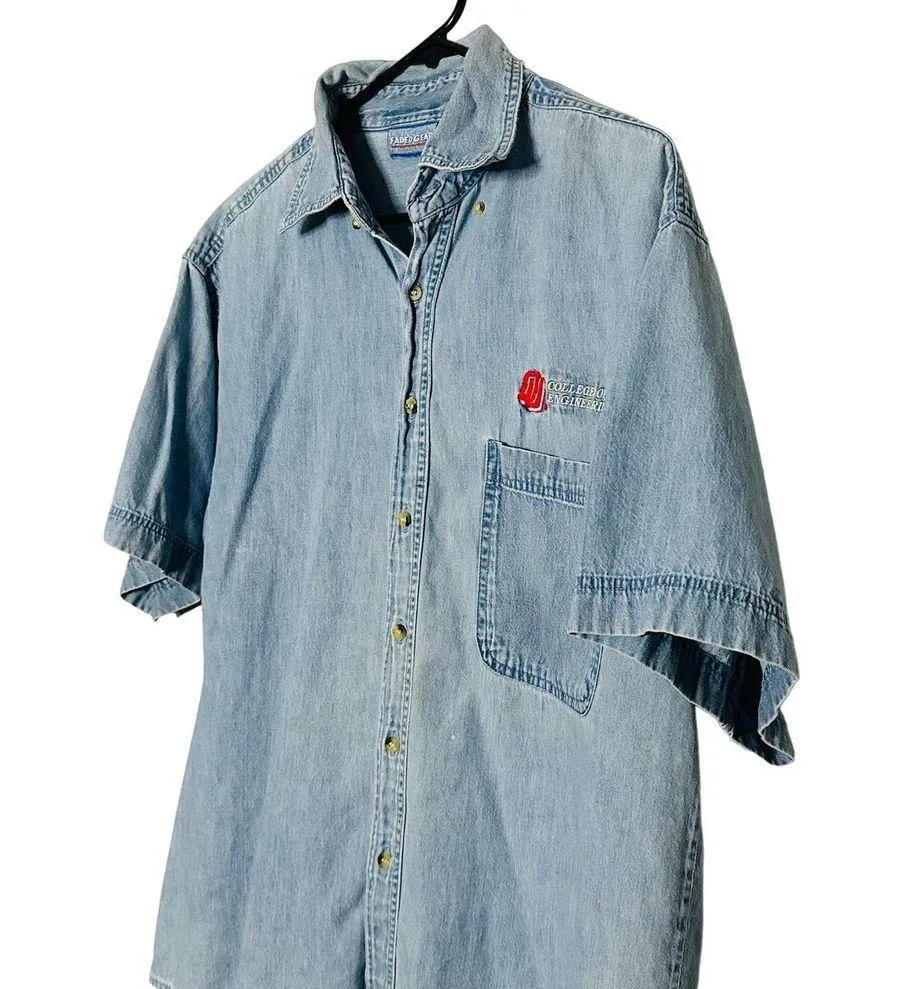 Vintage Faded Gear Denim Button Down Oklahoma University Embroidered Shirt Sz L Size L - Image 2