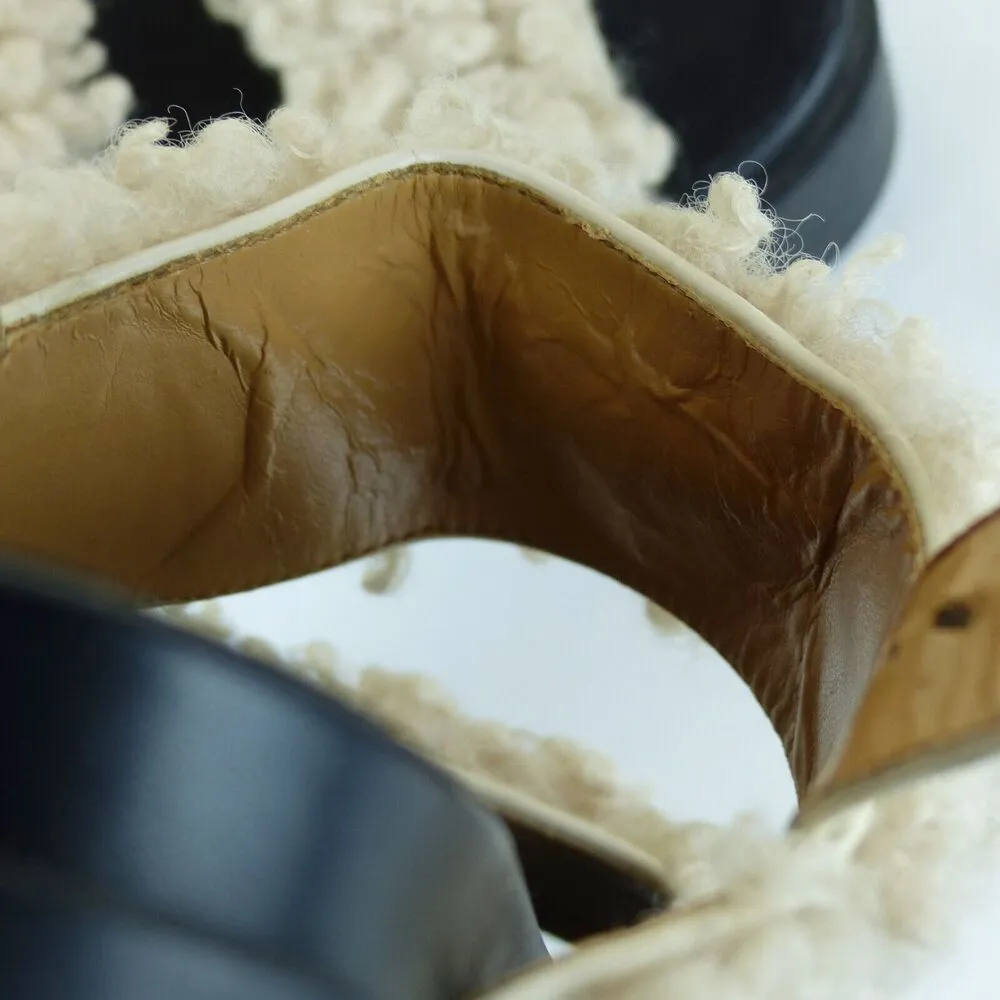 Urban Outfitters Sandal Womens 7 Beige Lexi Faux Sherpa Straps Platform Gorpcore - Image 14