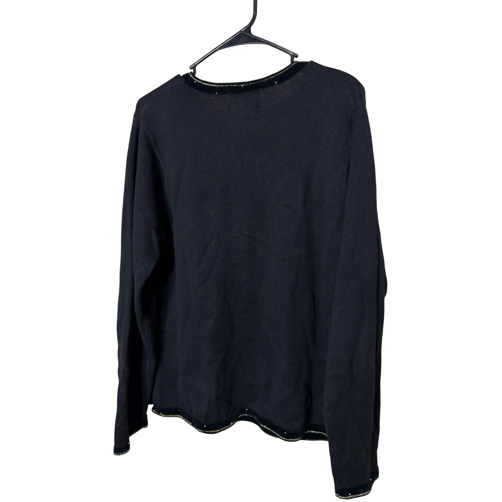 Quacker Factory Black Long Sleeve Sweater Beaded Pumpkin Floral Fall Autumn L - Image 6