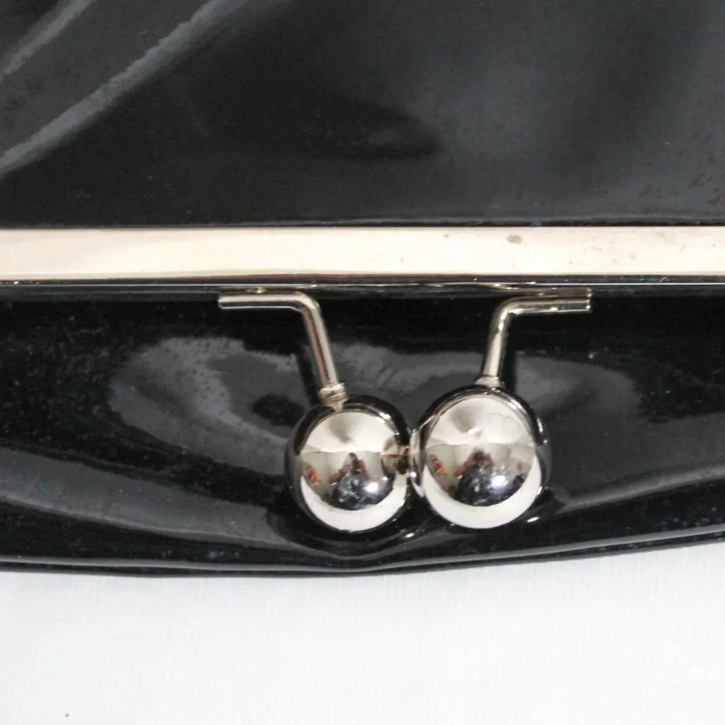 Vintage Y2K Black Vinyl Foldover Clutch Bag Silver Hardware Punk Goth Rocker - Image 6