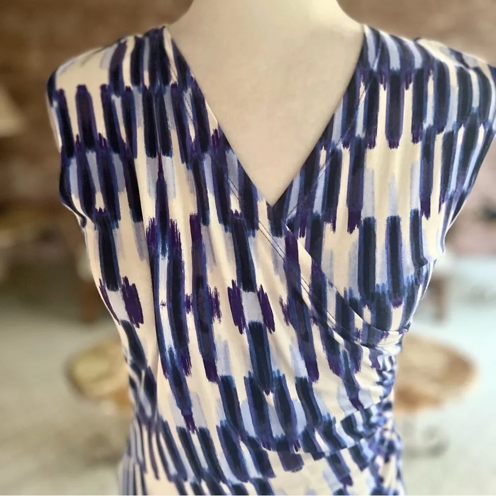 Nic+Zoe Dress Purple Geo Knit Ruched S Knee Length Sleeveless Stretch Garden - Image 4