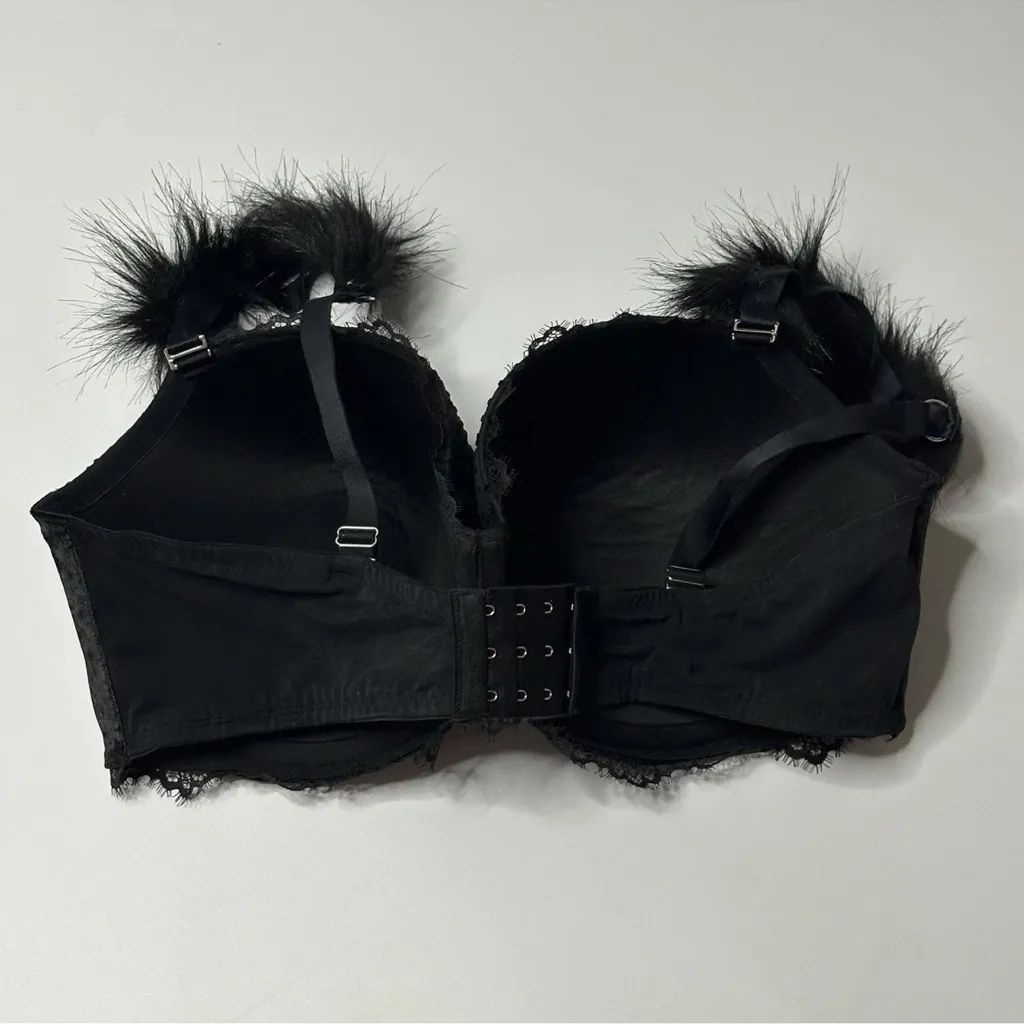 Victoria's Secret Dream Angels Lined Demi Faux Fur Strap Lace Black Bra 40DDD - Image 8