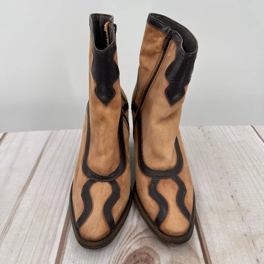 Free People Winding Road Ankle Boots Brown & Black Leather Western Anthropologie - Image 6