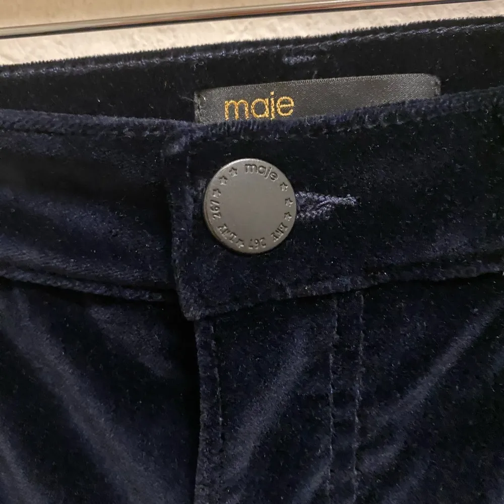 Maje Blue Velvet Slim Fit Skinny Stretch High Rise Pants Size 24/XS/0 - Image 4