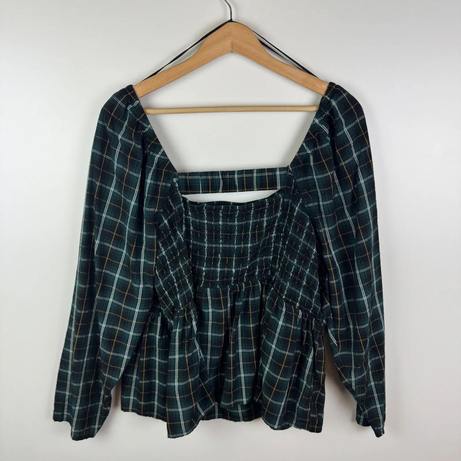 Old Navy‎ Smocked Seersucker Top Size 2X Plaid Peplum Preppy Academia Holiday - Image 5