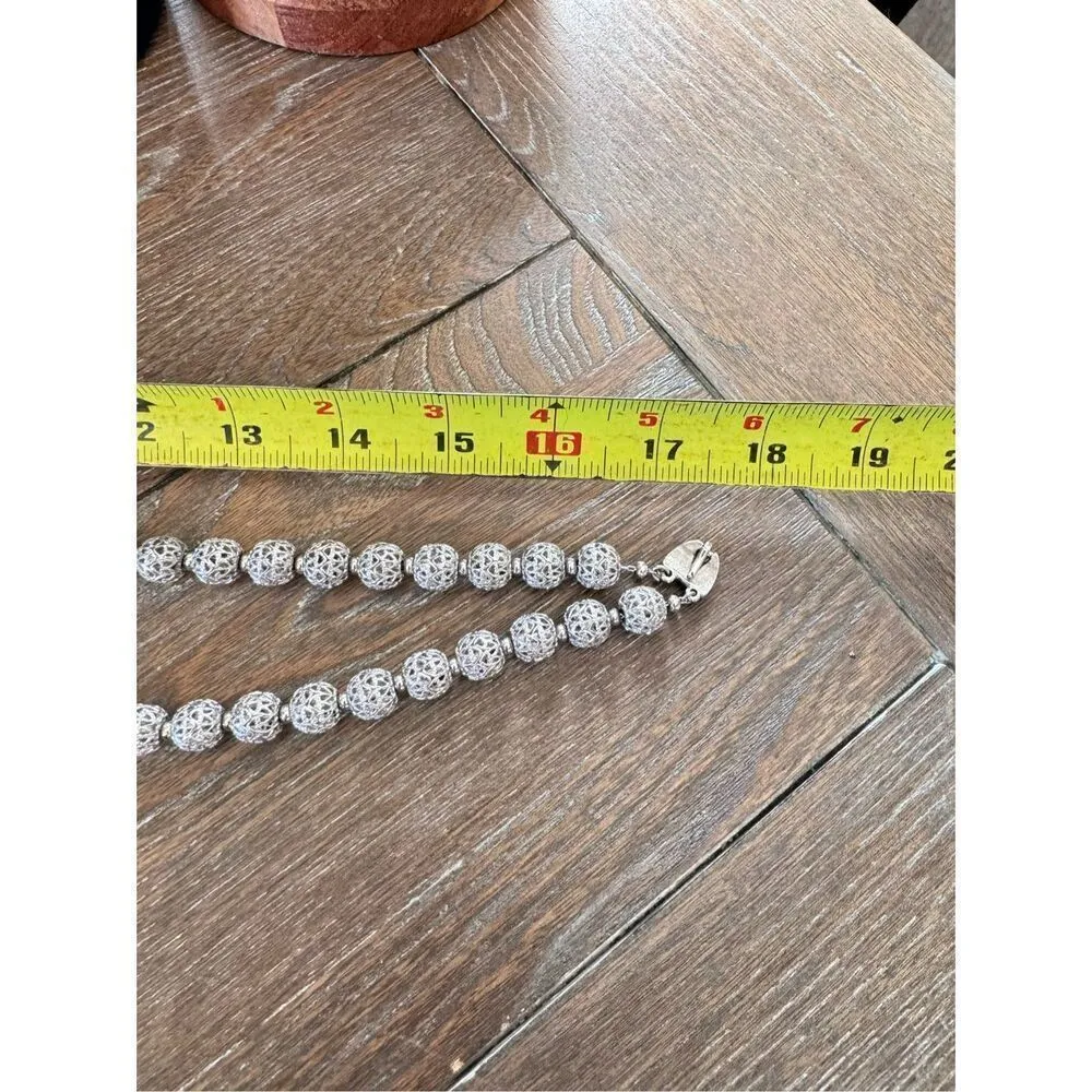 Monet Silvertone Filigree Metal Bead Double Strand Choker Necklace Adjustable - Image 9