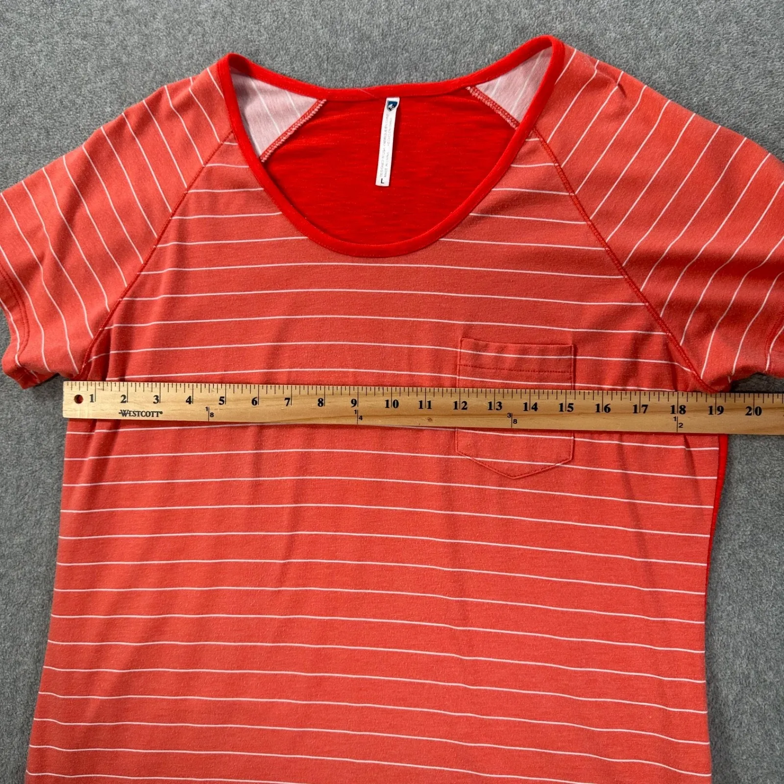 Kuhl Striped Pocket Tee Shirt Women's Large Orange CoolPlus Short Sleeve *Worn - Image 6