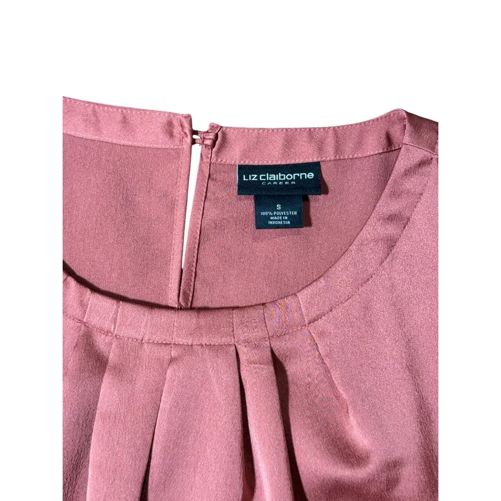 Liz Claiborne CAREER Womens Cap Sleeve Pleated Blouse Silky Shine Pink S Preppy - Image 7