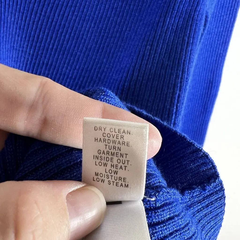 St. John Cobalt Blue Ribbed Knit Sweater Womens Sz M Designer Wool Silk Cashmere - Image 6