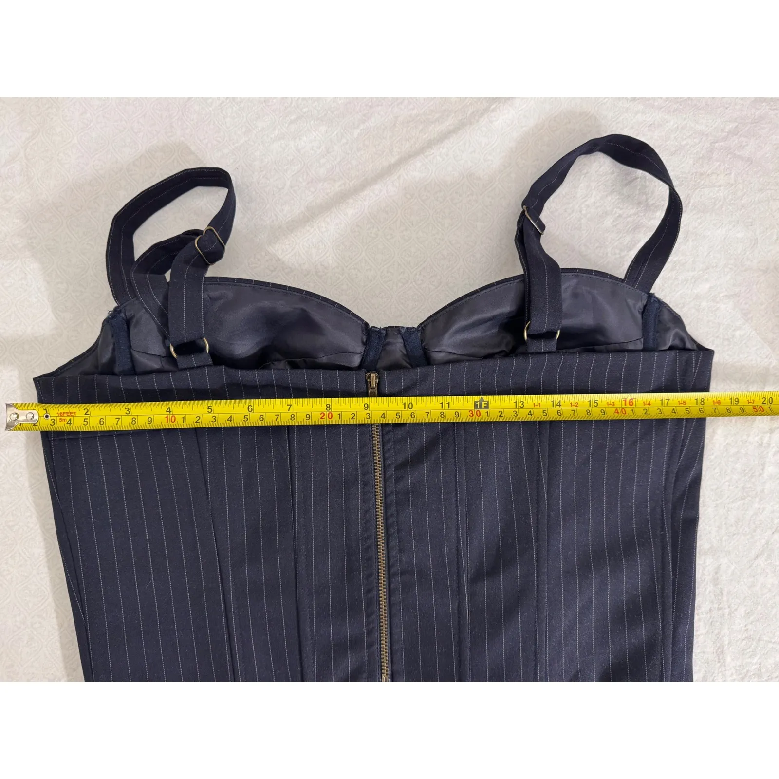 Aqua‎ Pinstripe Bustier Crop Top Sleeveless Lined Party Clubwear - Image 6