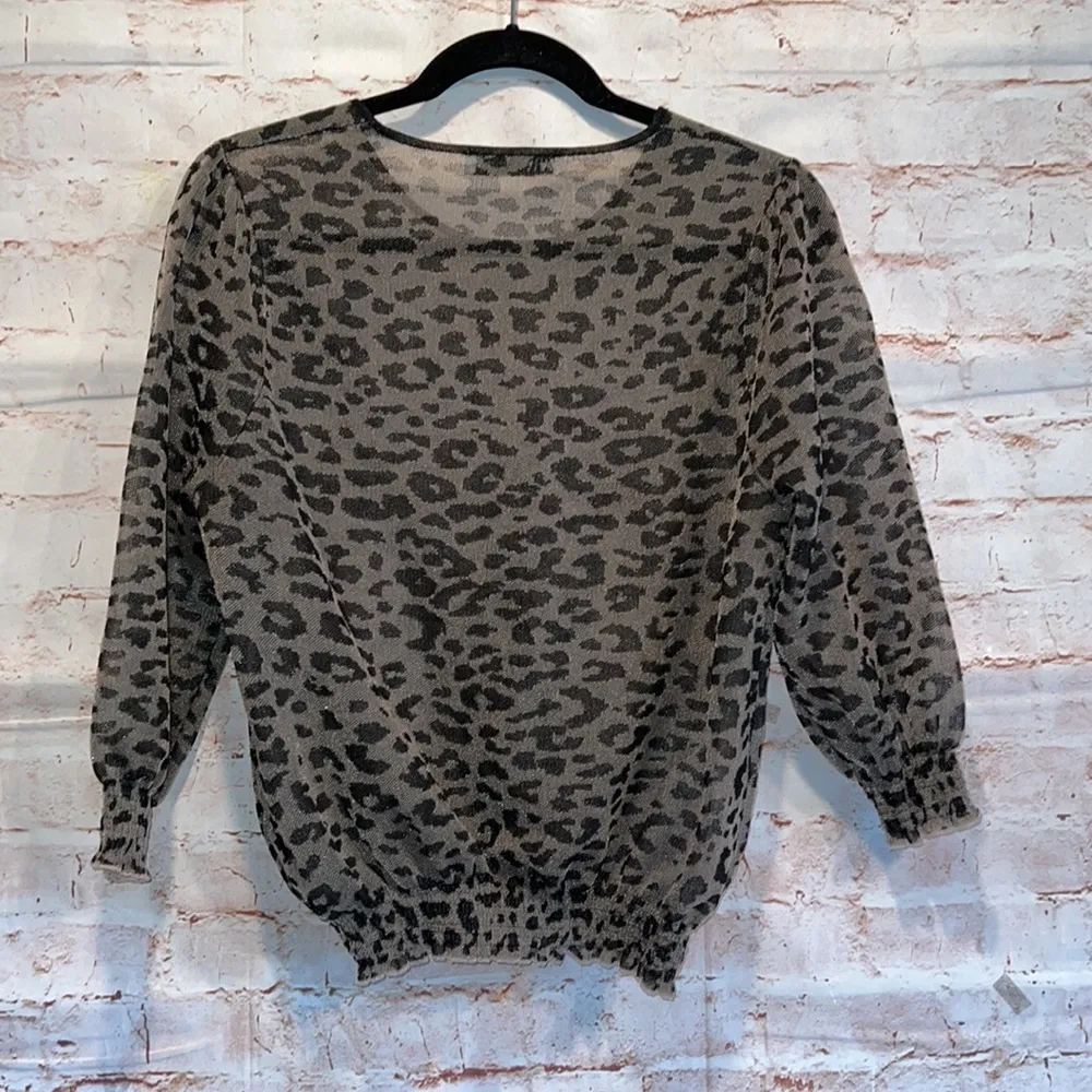 Zara Mesh leopard print sheer pullover Large cinched waist crew neck sweater - Image 6