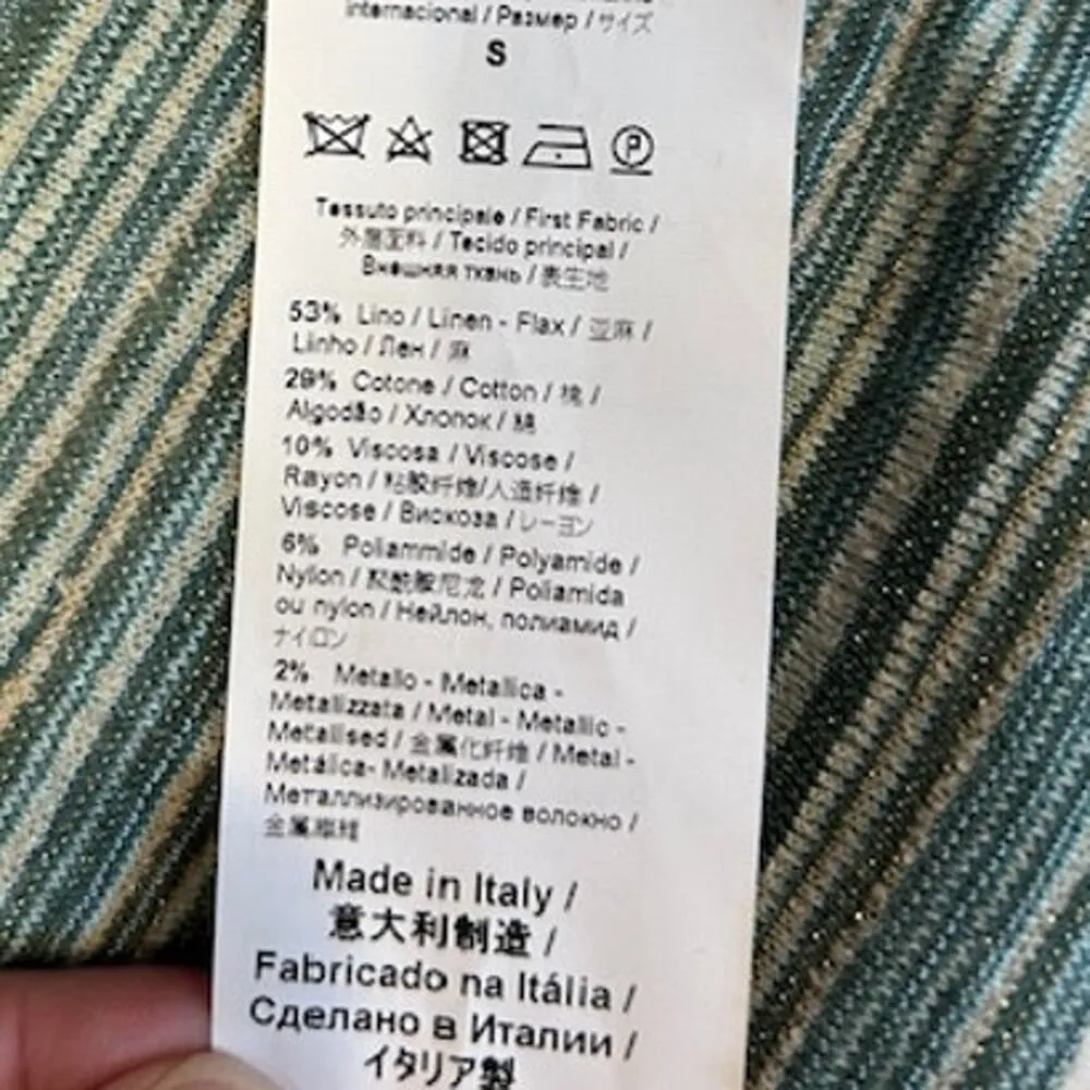 M MISSONI Green Gold Knit T Shirt Kaftan Striped Designer Womens Sz Small NWT - Image 5