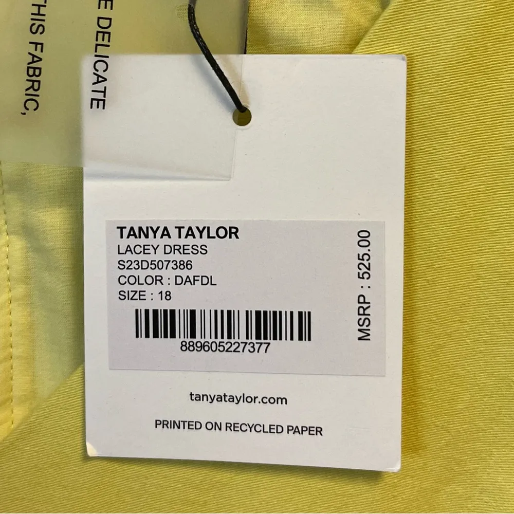Tanya Taylor Lacey Dress in Daffodil Yellow Sz 18 NWT w/ V Neck & Puff Sleeves - Image 16