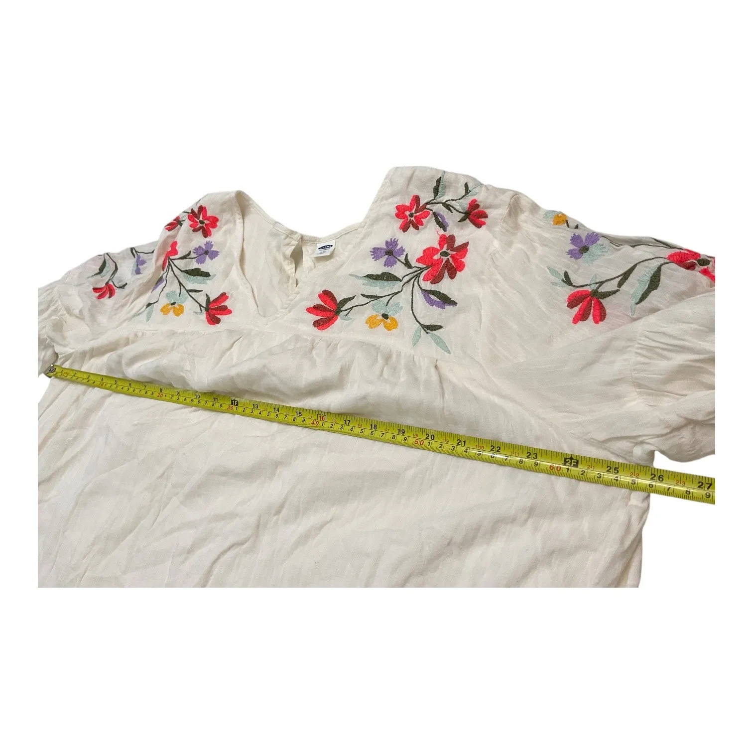 Old Navy Embroidered V Neck Long Sleeve Tunic Dress Women's XXL Beige Floral - Image 5