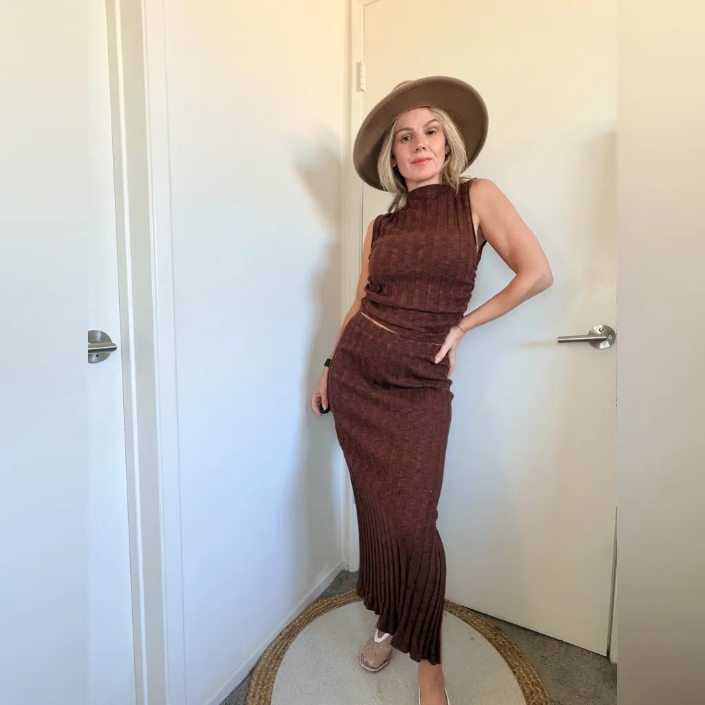 Project Social T Giorgia Funnel Neck Sweater Rib Tank and Skirt - Russet Brown - Image 3