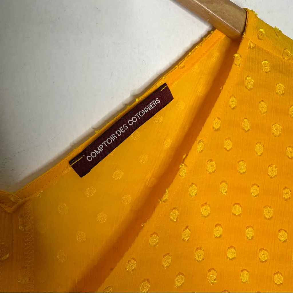 Comptoir des Cotonniers Yellow Swiss Dot Blouse V - Image 4