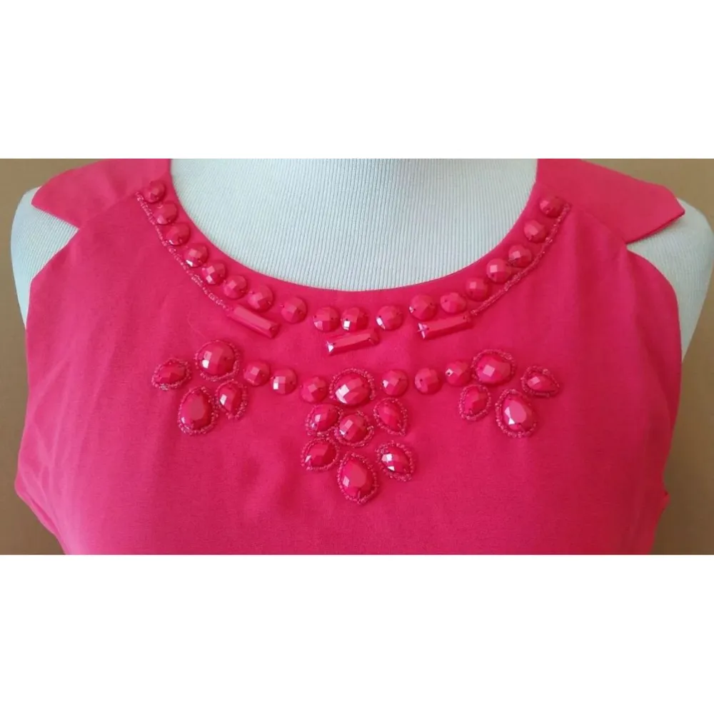 Fuchsia Pink Beaded Neckline Sleeveless Sheath ModCloth Dress by Esley Barbie - Image 3