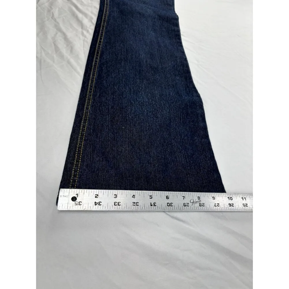 Grane Flare Leg Jeans Juniors Sz 5 Dark wash Wide Leg Distressed Hem Blue - Image 8