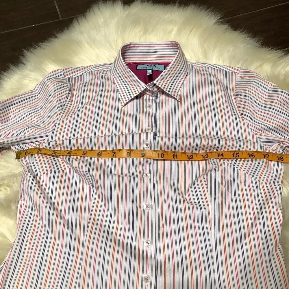 Hawes & Curtis pink/fushia/purple fitted pinstriped button up sz 6 Pink - Image 3