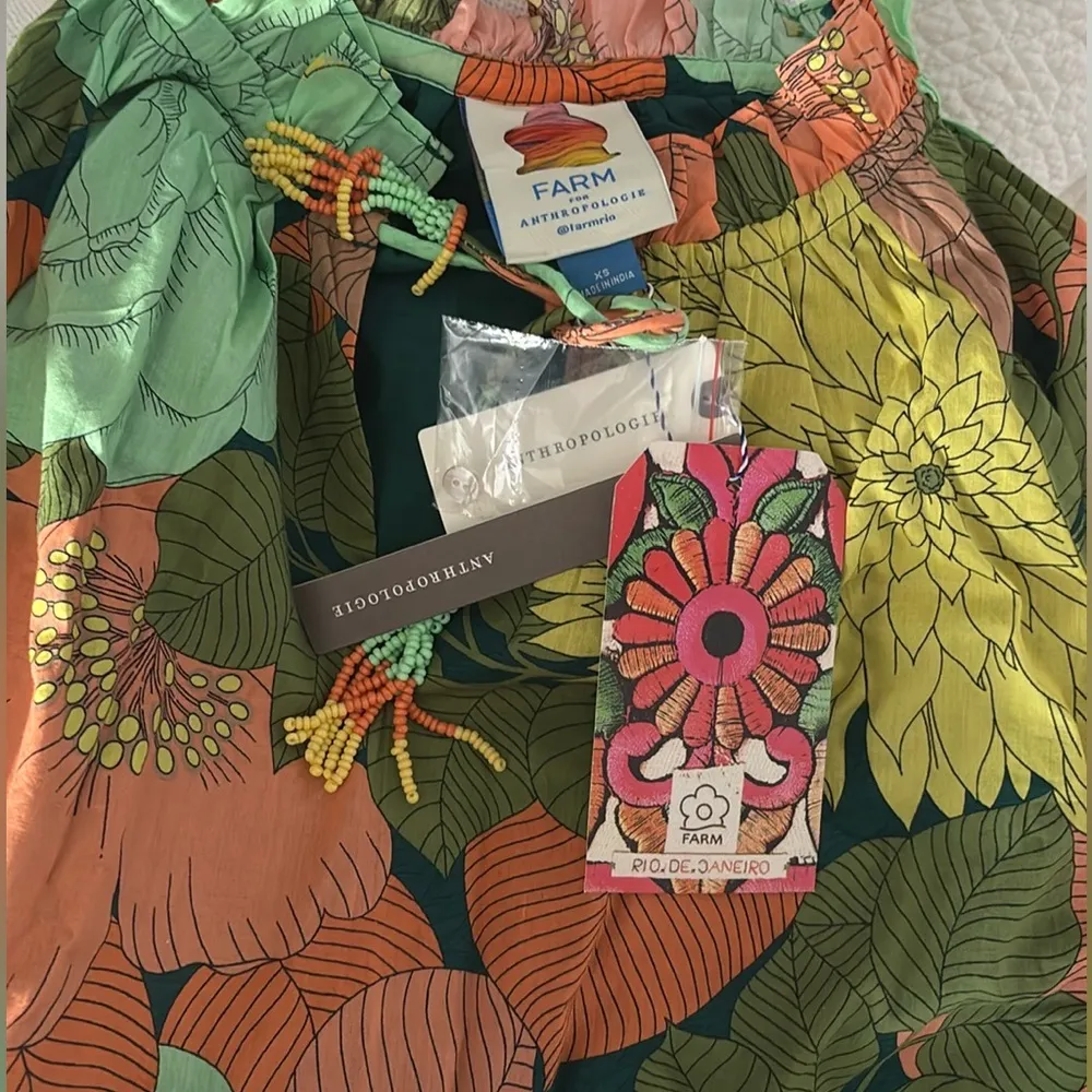 Farm Rio Long Sleeve Midi Dress Green Floral NWT - Image 4