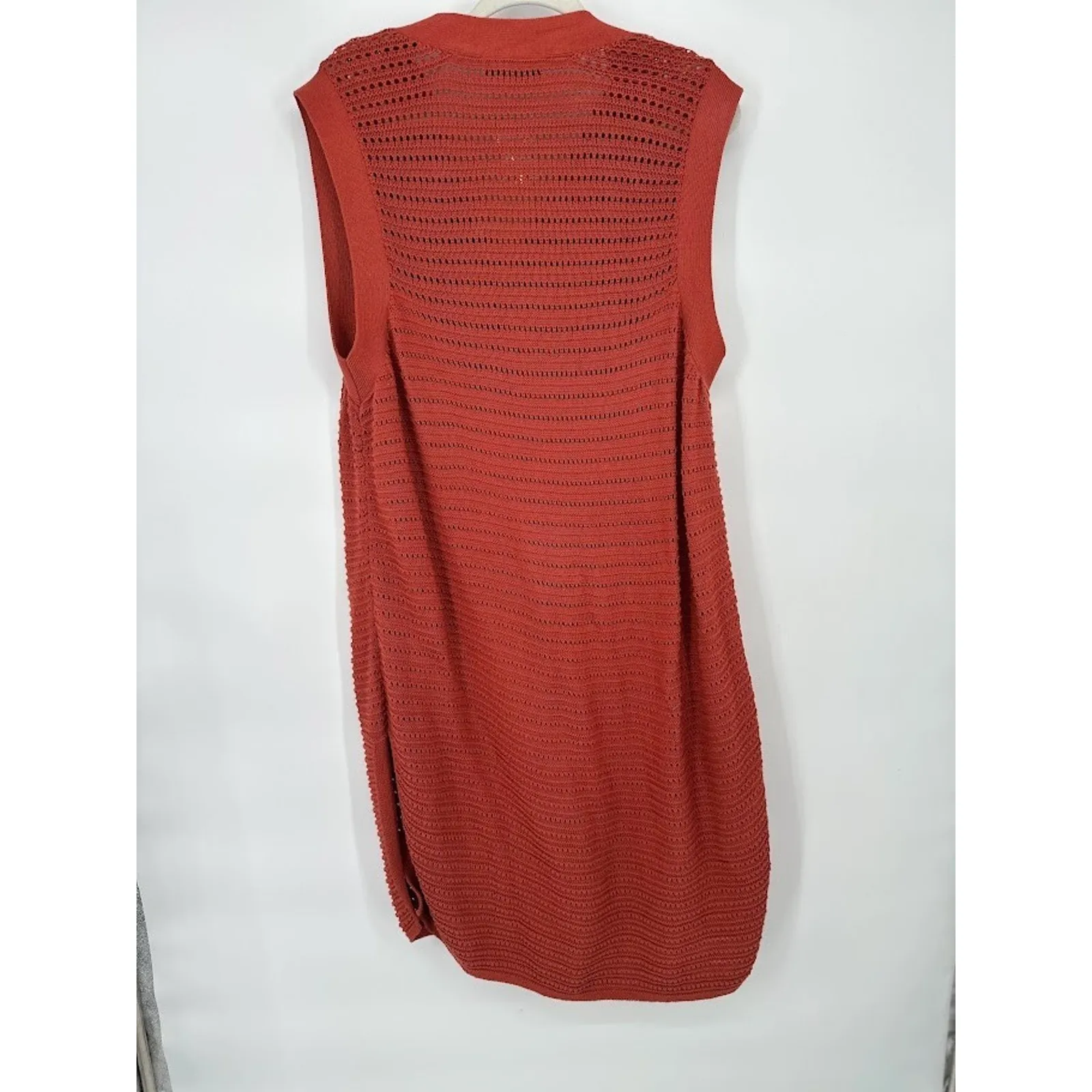 Lane Bryant Plus Size 22/24 Cardigan Open Knit Duster Sweater Gold Button Orange - Image 5