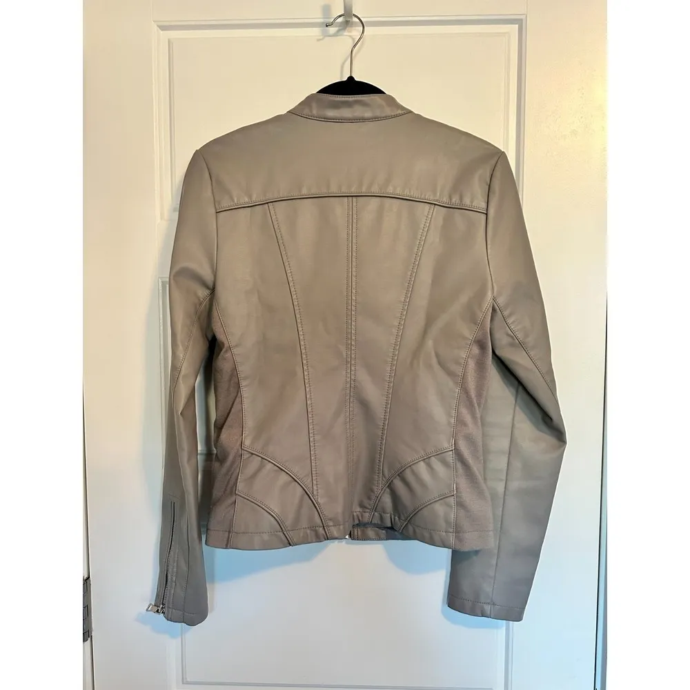 Faux Leather Racer Jacket, Grey, Size Medium - Image 5