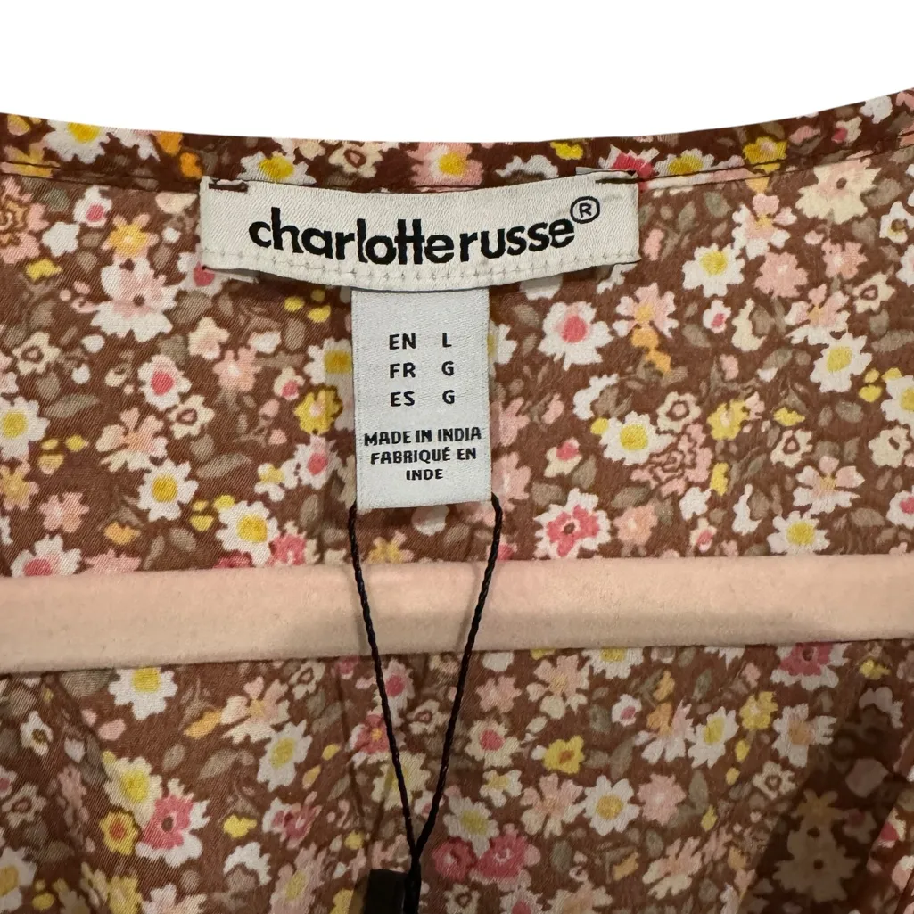 CHARLOTTE RUSSE SMOCK MICRO FLORAL DRESS SZ L NWT - Image 3