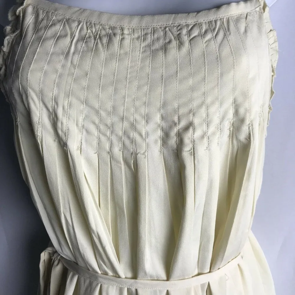 Love Stitch Blouse Top Womens Size Large Ivory Tank Sheer Pleated Belt Flaw - Image 2